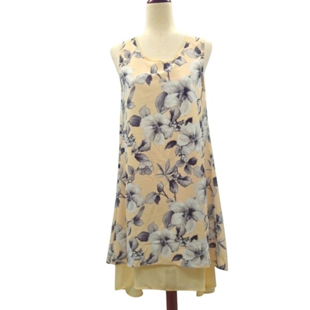 Patrizia Luca Milano Printed Floral Chiffon Layered Dress Yellow & Whit…